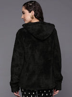 Women Solid Black Full Sleeve Jacket