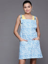 Women Blue Abstract Print Twill Pinafore