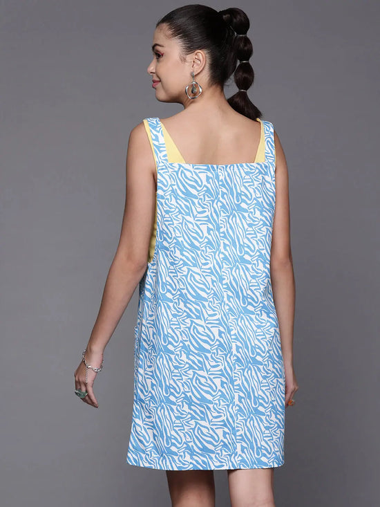 Women Blue Abstract Print Twill Pinafore