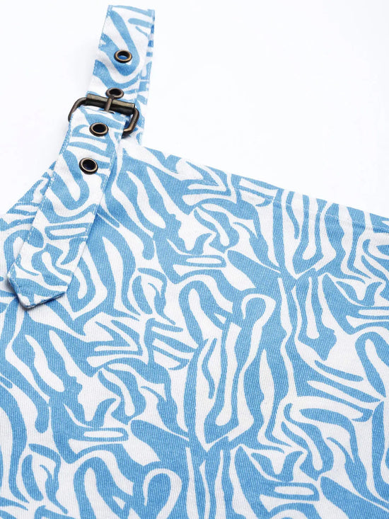 Women Blue Abstract Print Twill Pinafore