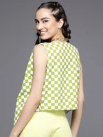 Women Printed Green Sleeveless Jacket