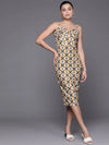 Women Mustard Geometric Corset Bodycon Dress