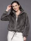 Women Solid Grey Full Sleeve Jacket