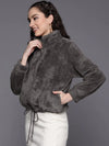 Women Solid Grey Full Sleeve Jacket