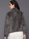 Women Solid Grey Full Sleeve Jacket