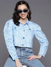 Women Printed Blue Full Sleeve Jacket