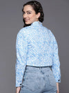 Women Printed Blue Full Sleeve Jacket