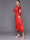 Women Red Satin Kaftan Midi Dress