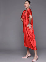 Women Red Satin Kaftan Midi Dress