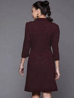 Women Burgundy Shimmer Double Breasted Blazer Dress