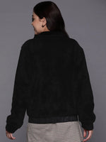 Women Solid Black Full Sleeve Jacket