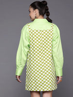 Women Green Chequerboard Twill Pinafore