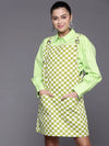 Women Green Chequerboard Twill Pinafore