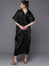 Women Black Satin Kaftan Midi Dress