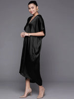 Women Black Satin Kaftan Midi Dress