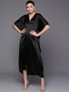 Women Black Satin Kaftan Midi Dress