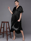 Women Black Satin Kaftan Midi Dress