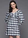 Women Navy Geometric Front Bow Dress