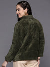 Women Solid Olive Full Sleeve Jacket