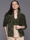 Women Solid Olive Full Sleeve Jacket