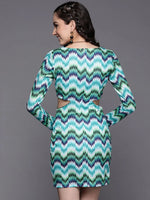 Women Blue Chevron Side Cut Out Dress