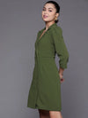 Women Olive Shimmer Double Breasted Blazer Dress