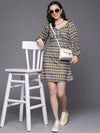 Women Yellow Geometric Front Bow Dress