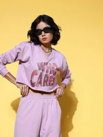 Women Lilac WHO CARES Crop Terry Sweat Shirt