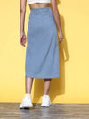 Women Blue Front Button Midi Denim Skirt