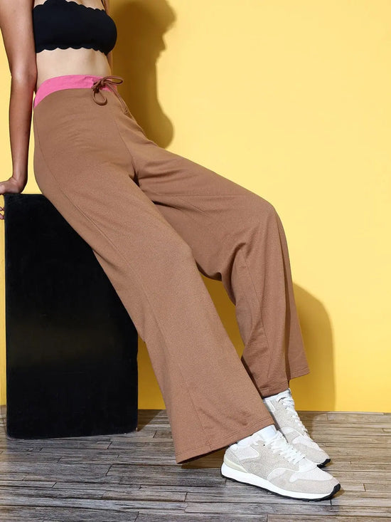 Women Brown Terry Straight Pants