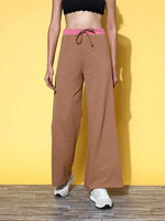 Women Brown Terry Straight Pants