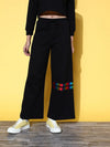 Women Black Fleece Straight Pants