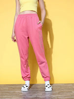 Women Pink SASSAFRAS Studded Pull Hem Joggers