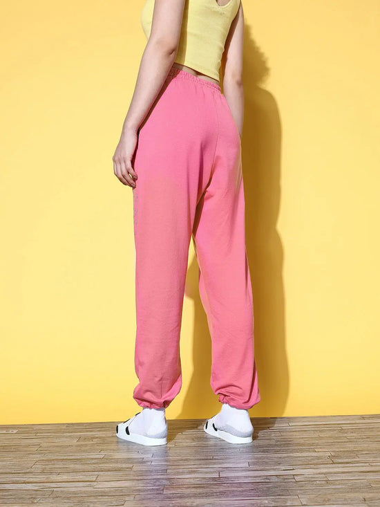 Women Pink SASSAFRAS Studded Pull Hem Joggers