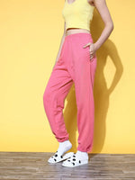 Women Pink SASSAFRAS Studded Pull Hem Joggers