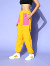 Women Yellow Pull Hem Patch Pocket Joggers