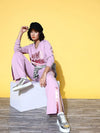 Women Lilac Side Tape Wide leg Terry Track Pants