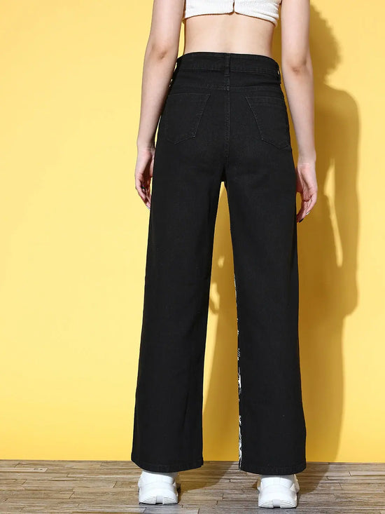 Women Black Printed Straight Jeans