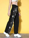 Women Black Printed Straight Jeans