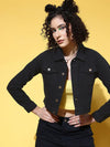 Women Embroidered Black Collared Neck Full Sleeve Jacket