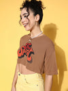 Women Brown Free Spirit Crop T-shirt