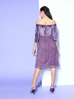 Women Purple Velvet Off Shoulder Midi Dress