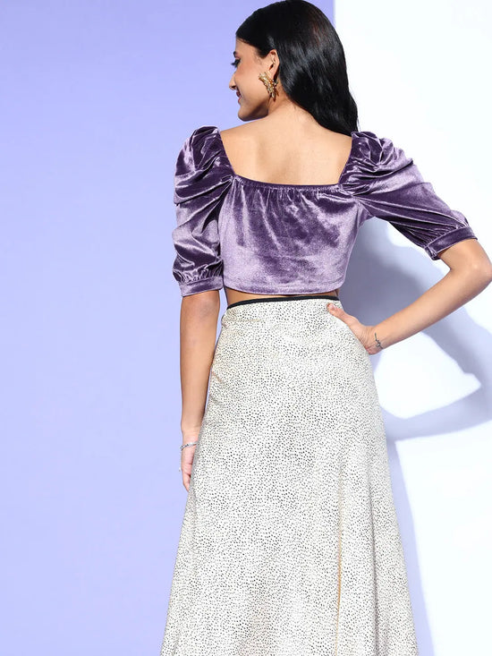 Women Purple Velvet Rouched Crop Top