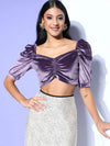 Women Purple Velvet Rouched Crop Top