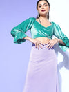 Women Green Velvet Wrap Crop Top