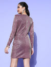 Women Pink Lurex Bodycon Mini Dress