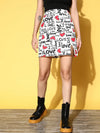 Women Red Love Heart Print Mini Skirt