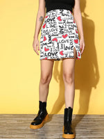 Women Red Love Heart Print Mini Skirt