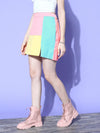 Women Pink Color Block Side Slit Mini Twill Skirt