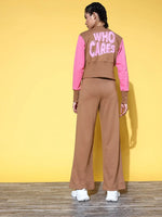 Women Brown Who CARES Color Jacket With Track Pants